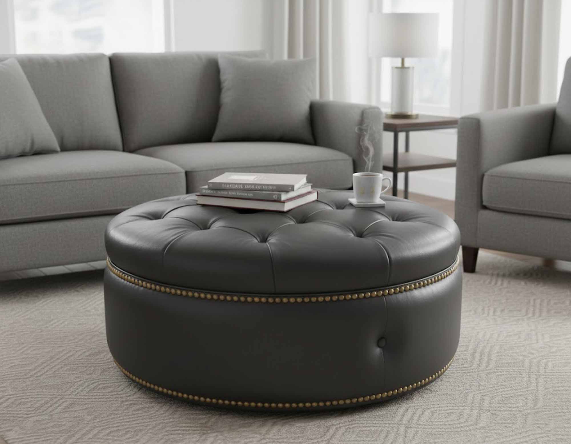 Armstrong Leather Ottoman - Image 5