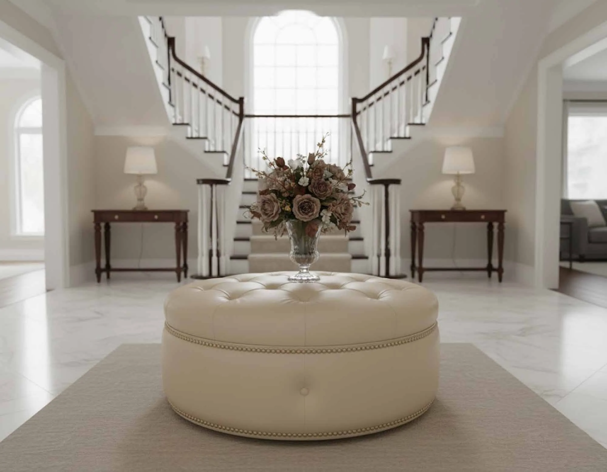 Armstrong Leather Ottoman - Image 6