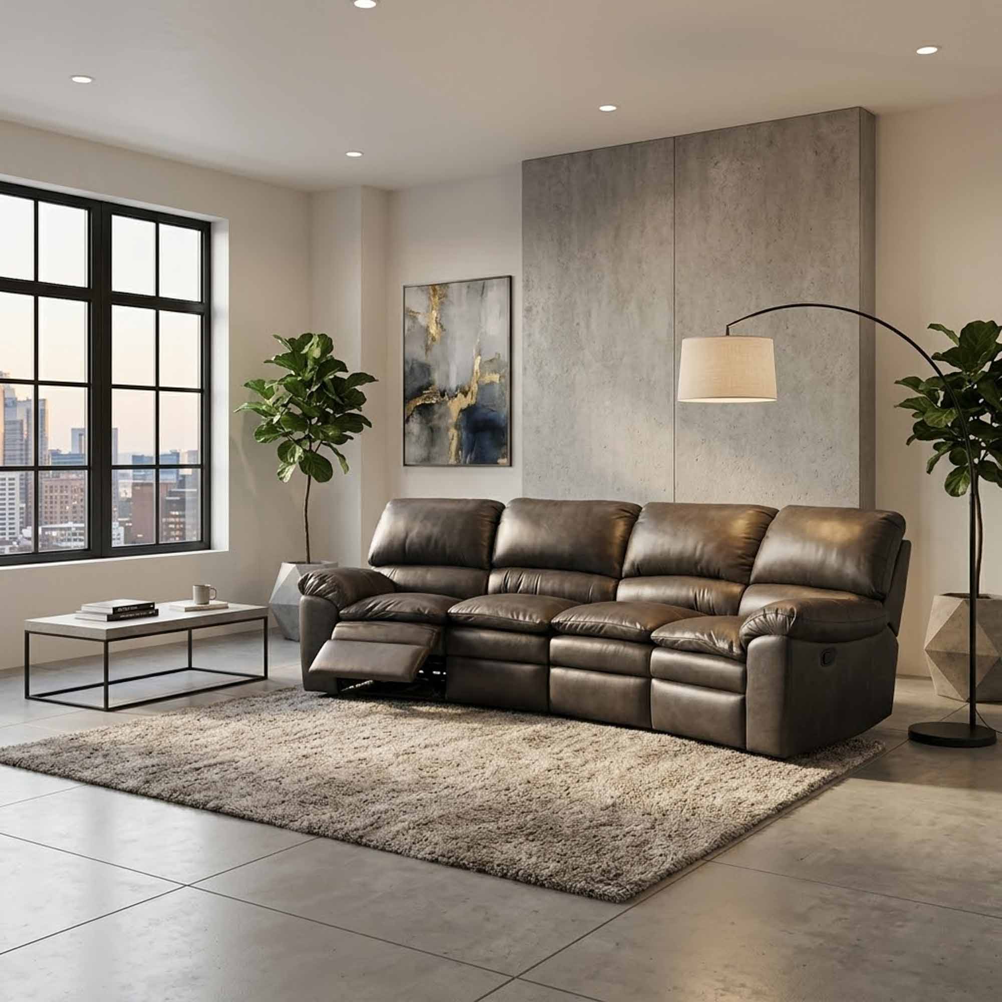 Catera Four Cushion Leather Reclining Conversation Sofa - Image 3