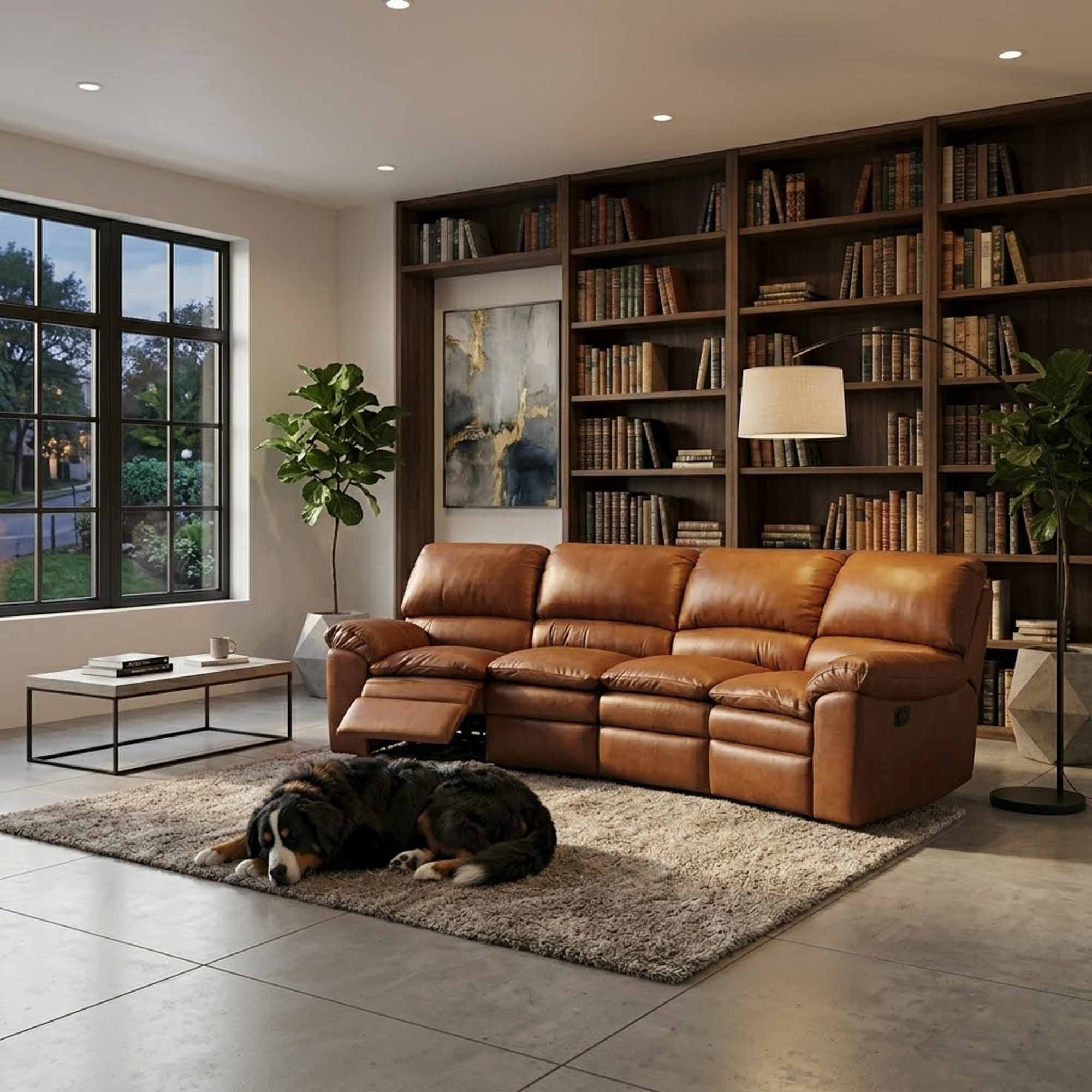 Catera Four Cushion Leather Reclining Conversation Sofa - Image 4
