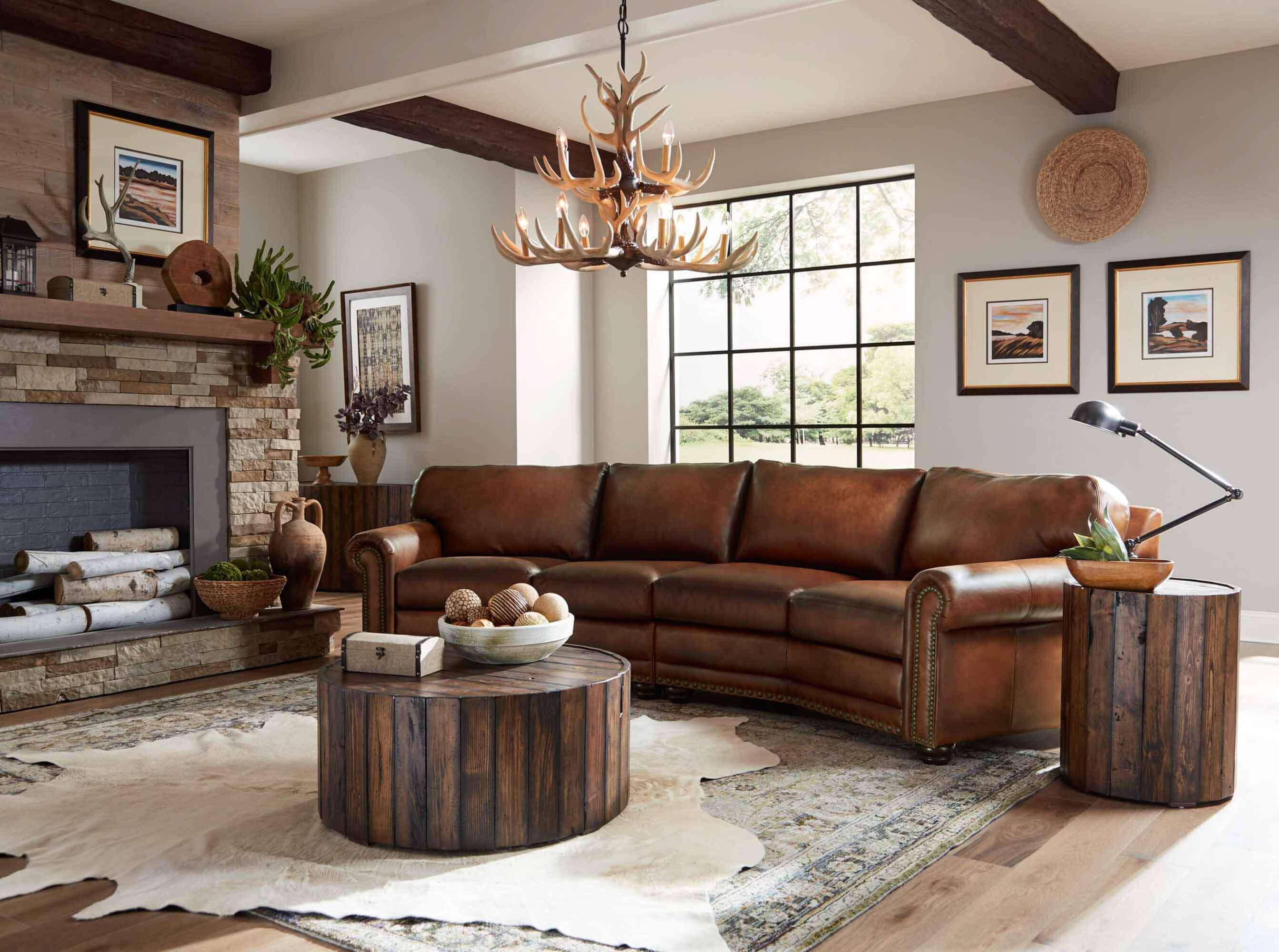 Dominion Leather Four Cushion Conversation Sofa - Image 3