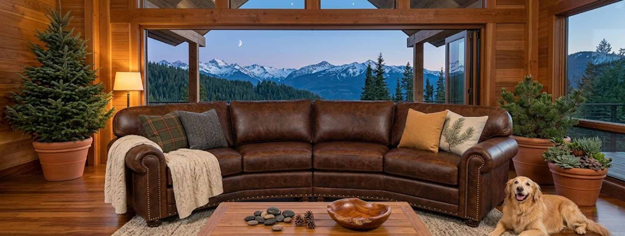 Dominion Leather Four Cushion Conversation Sofa - Image 4