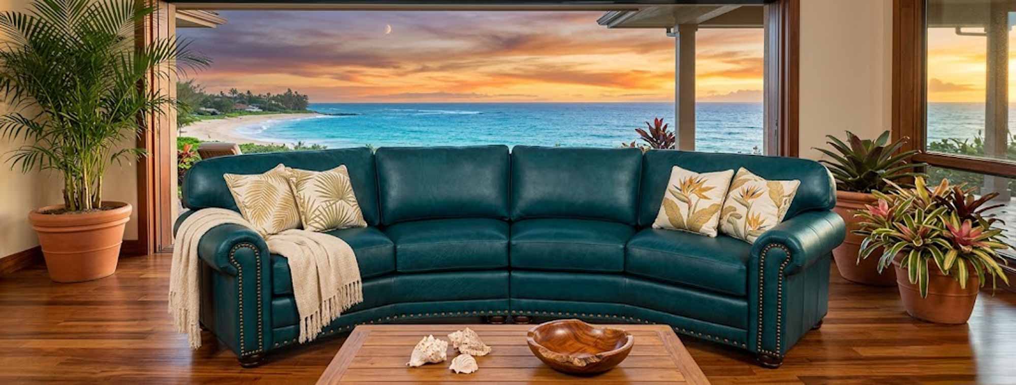Dominion Leather Four Cushion Conversation Sofa - Image 5