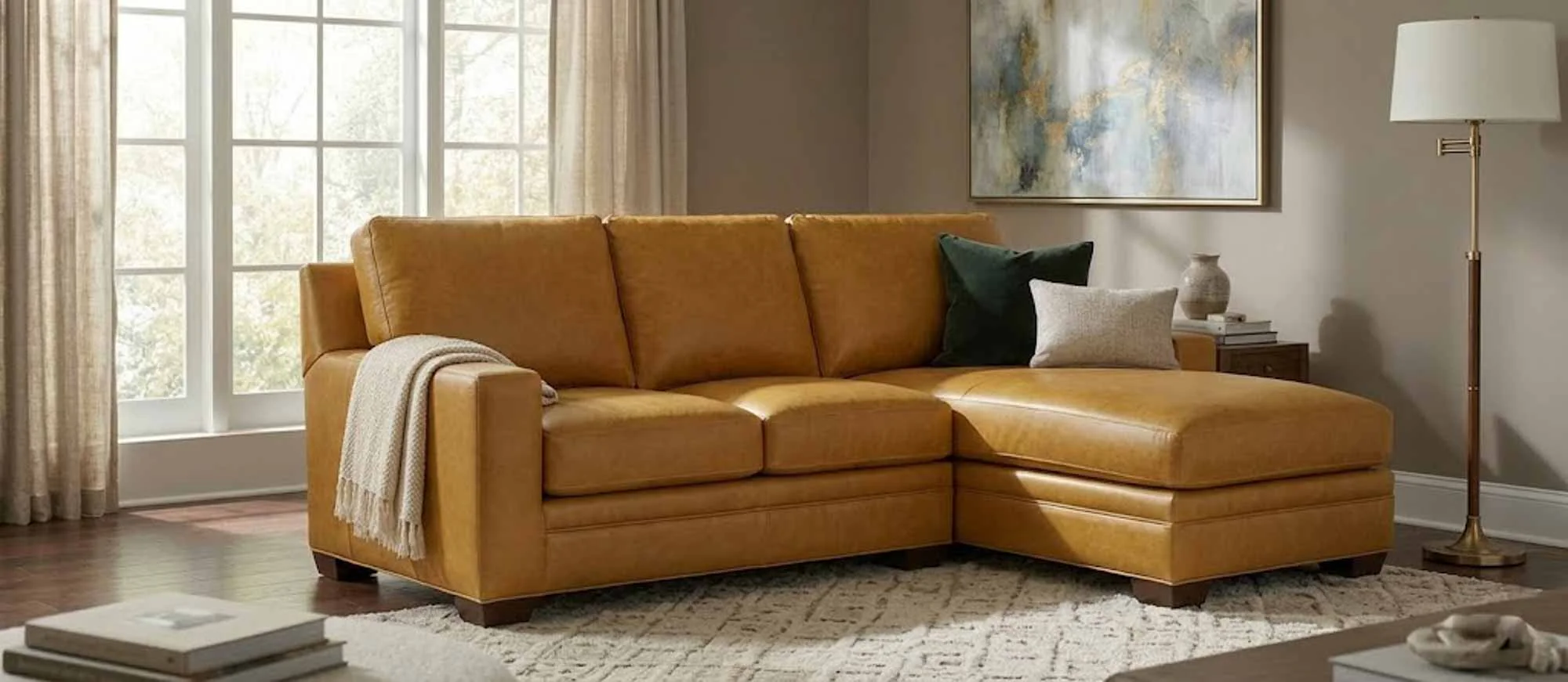 Hanley Leather Sofa With Chaise - Image 7