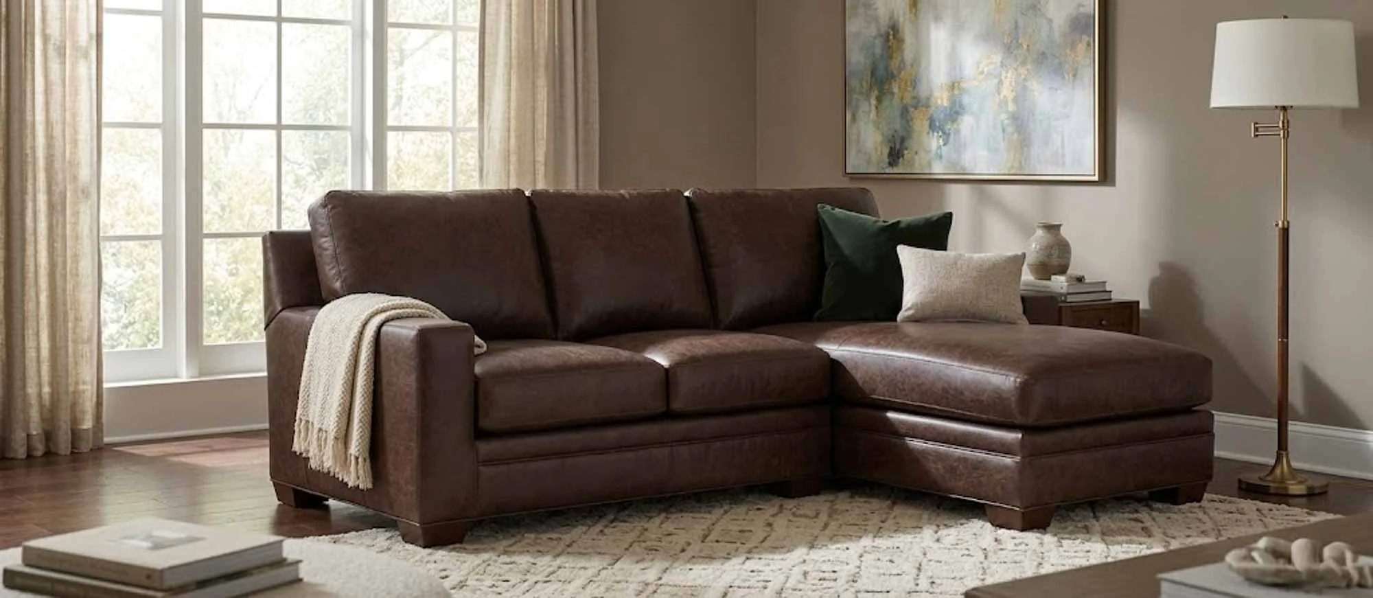 Hanley Leather Sofa With Chaise - Image 8