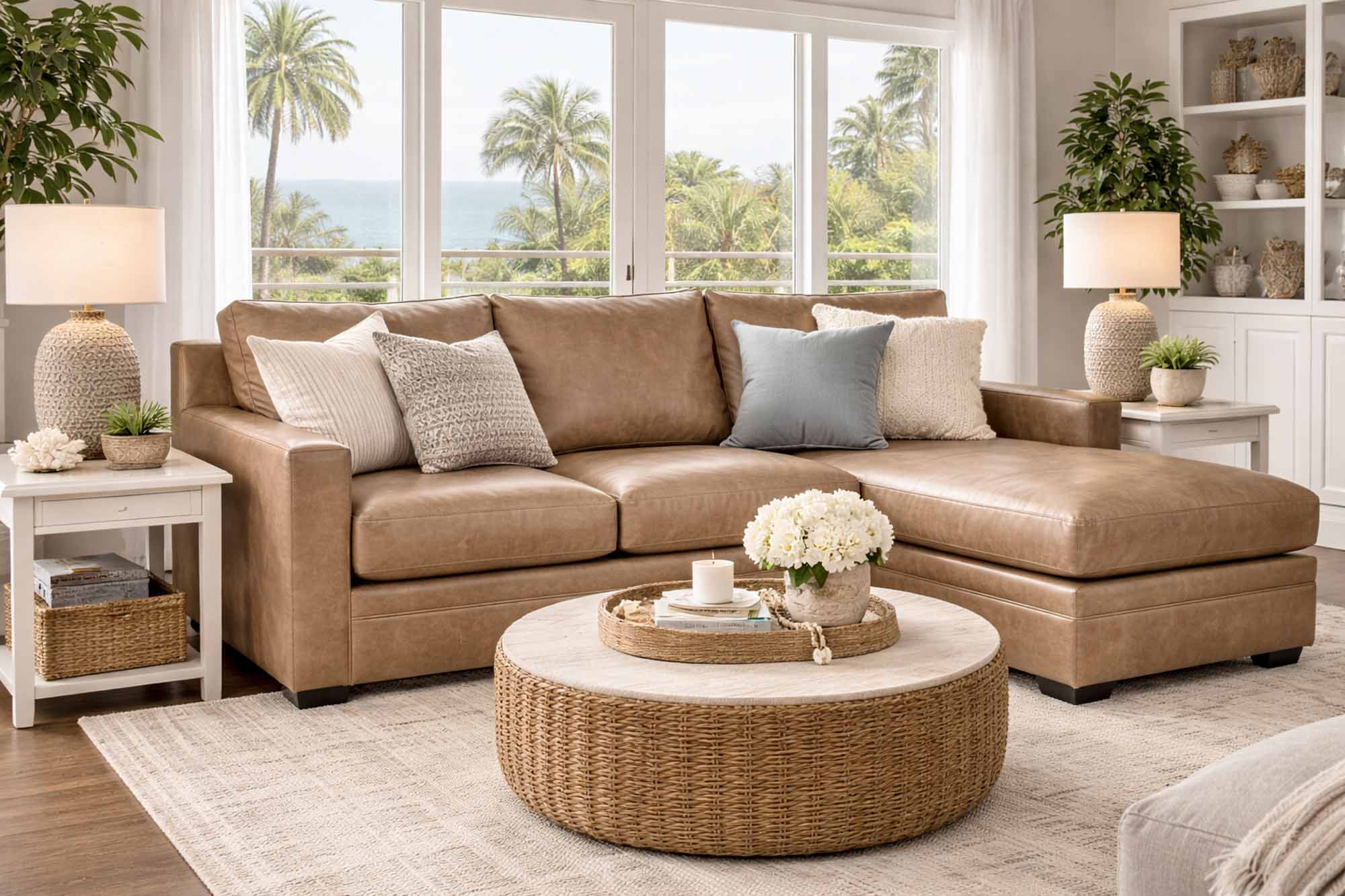 Hanley Leather Sofa With Chaise - Image 9