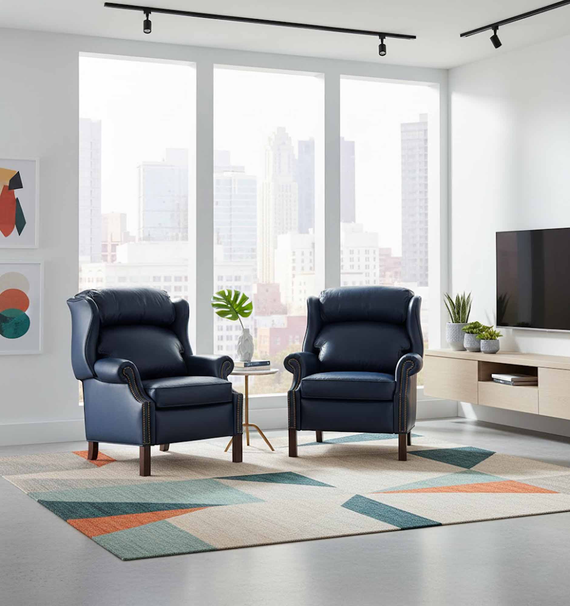 Leather Recliner With Chippendale Legs in Blue - Image 3