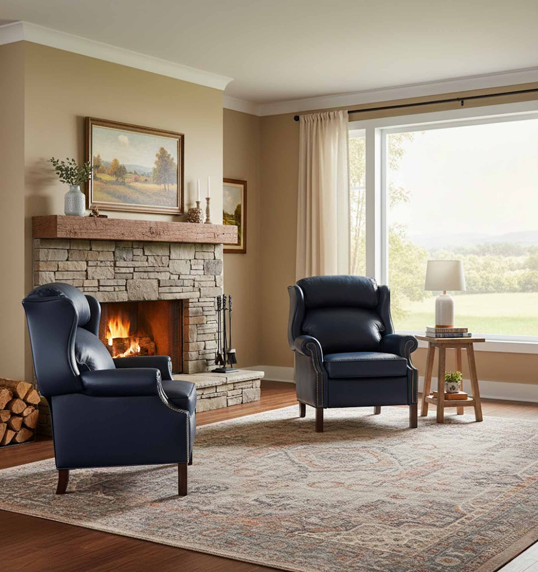 Leather Recliner With Chippendale Legs in Blue - Image 4