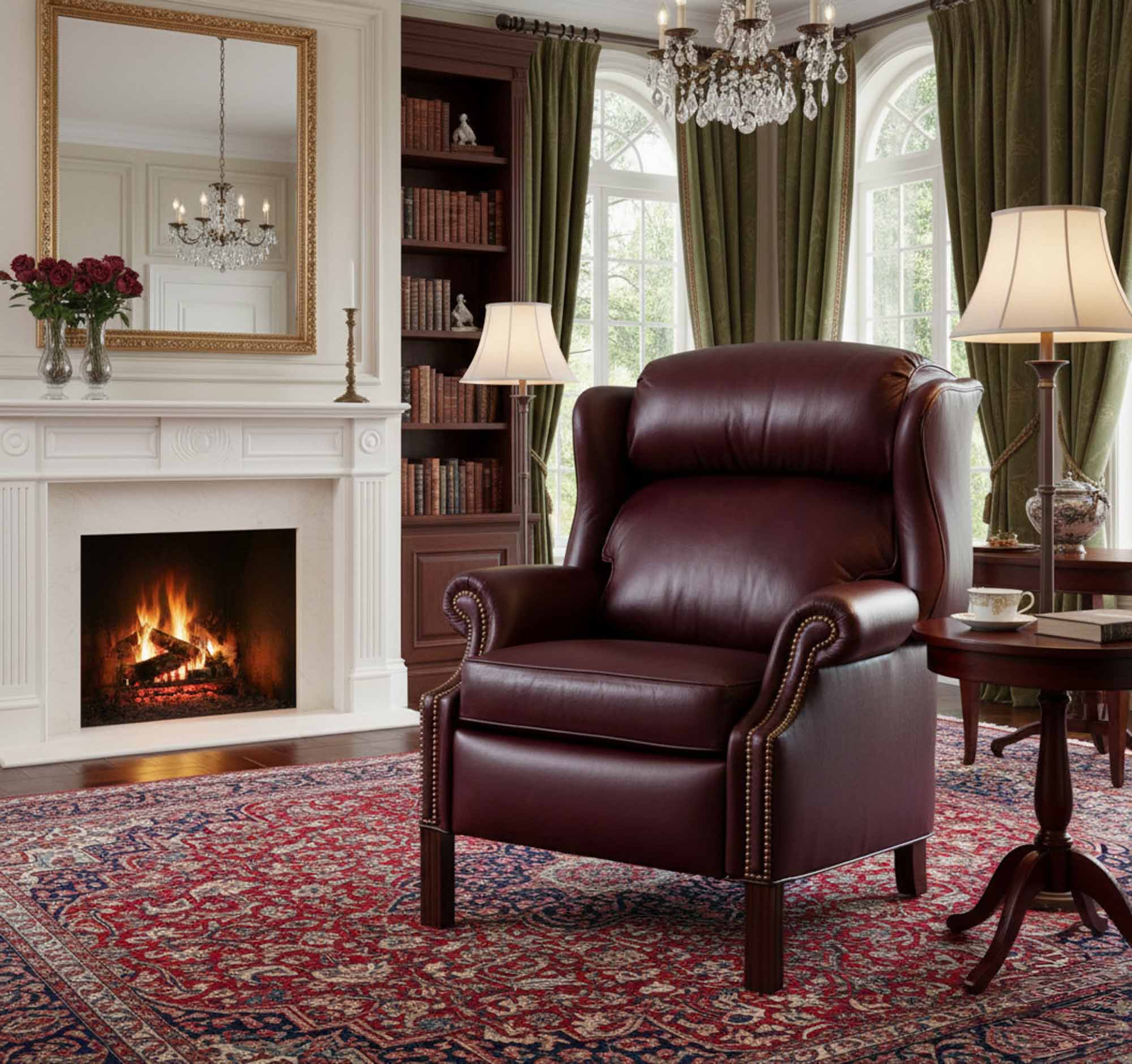 Leather Recliner With Chippendale Legs in Burgundy - Image 5