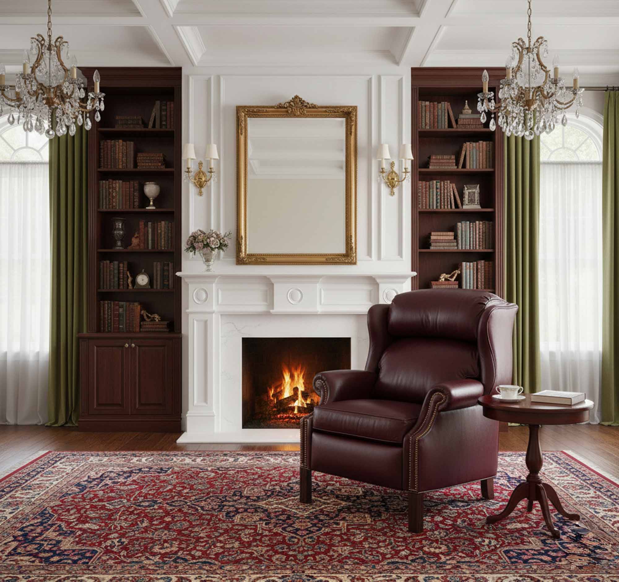 Leather Recliner With Chippendale Legs in Burgundy - Image 6