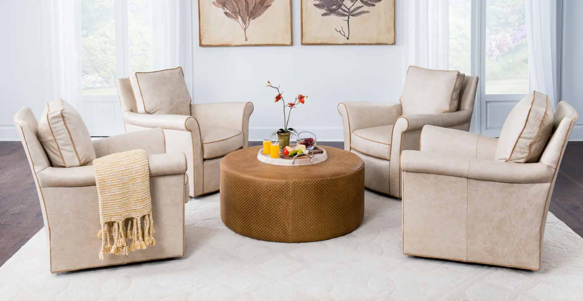 Lower Keys Leather Ottoman - Image 2