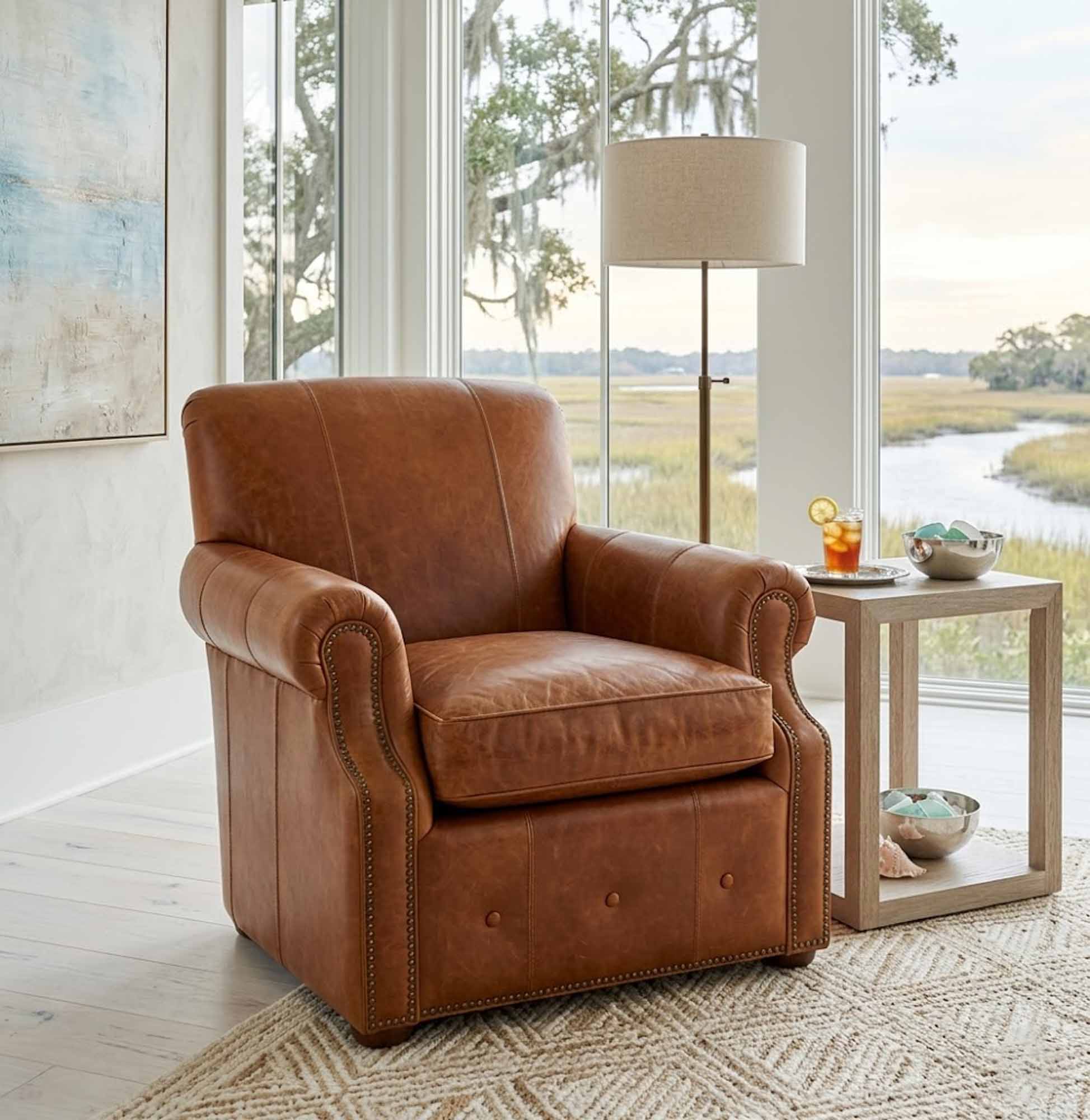 Micah Leather Swivel Chair - Image 3