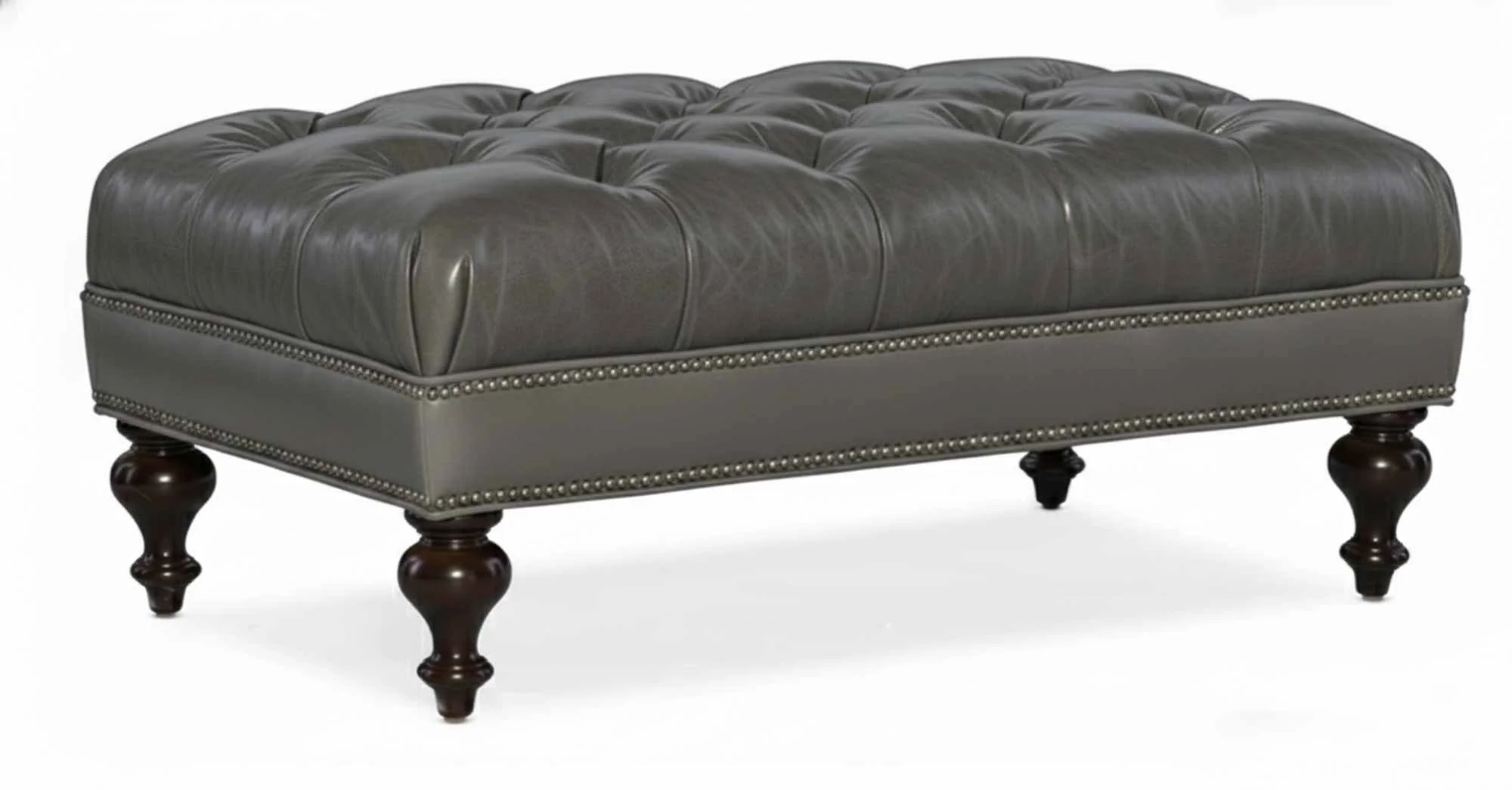 North Tufted Top Leather Cocktail Ottoman