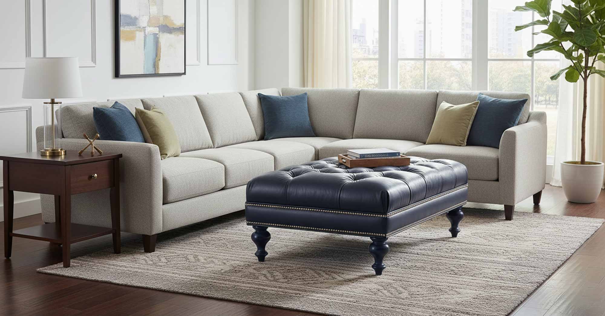 North Tufted Top Leather Cocktail Ottoman - Image 6