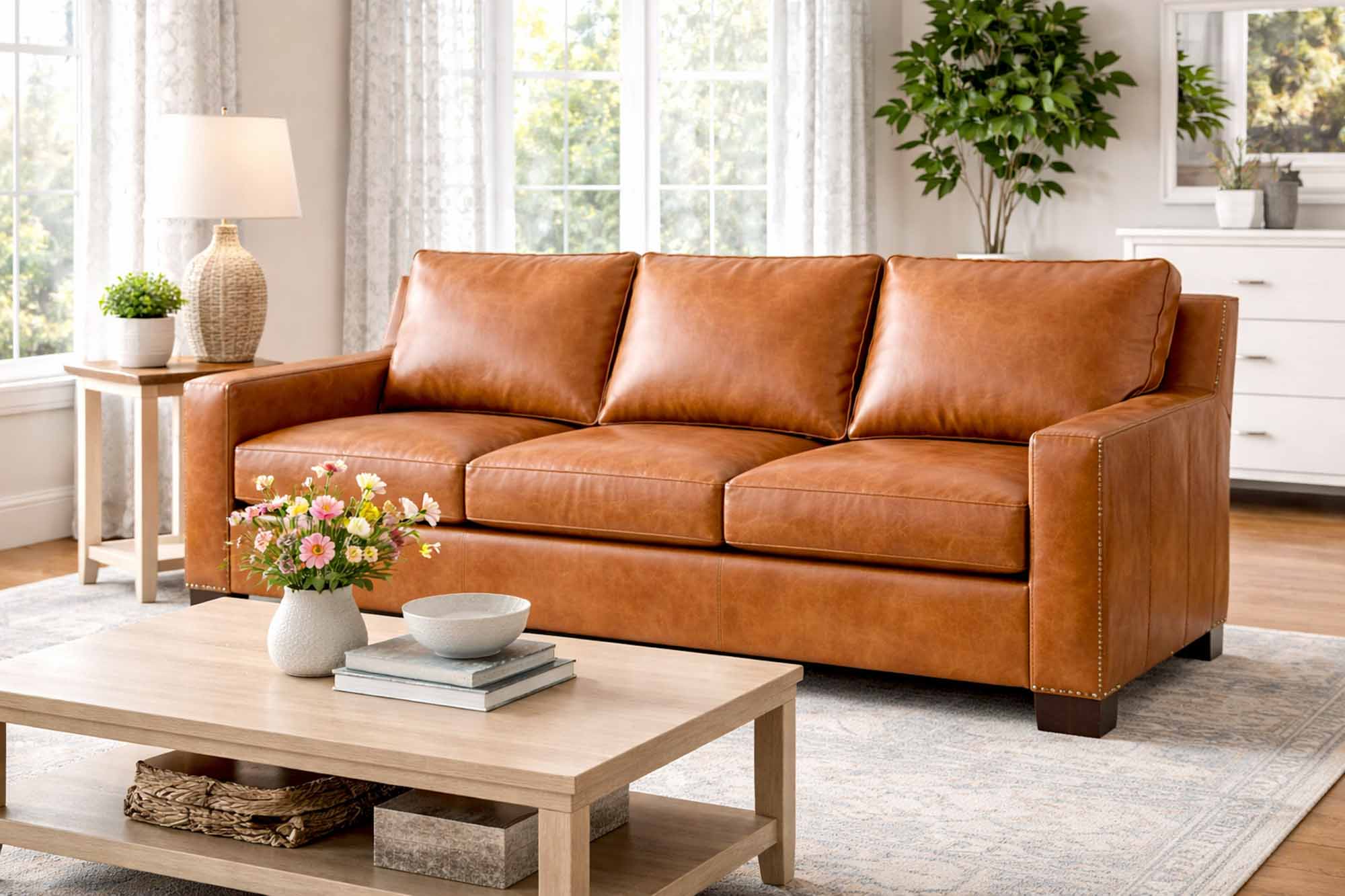 Peoria Large Leather Sofa - Image 4