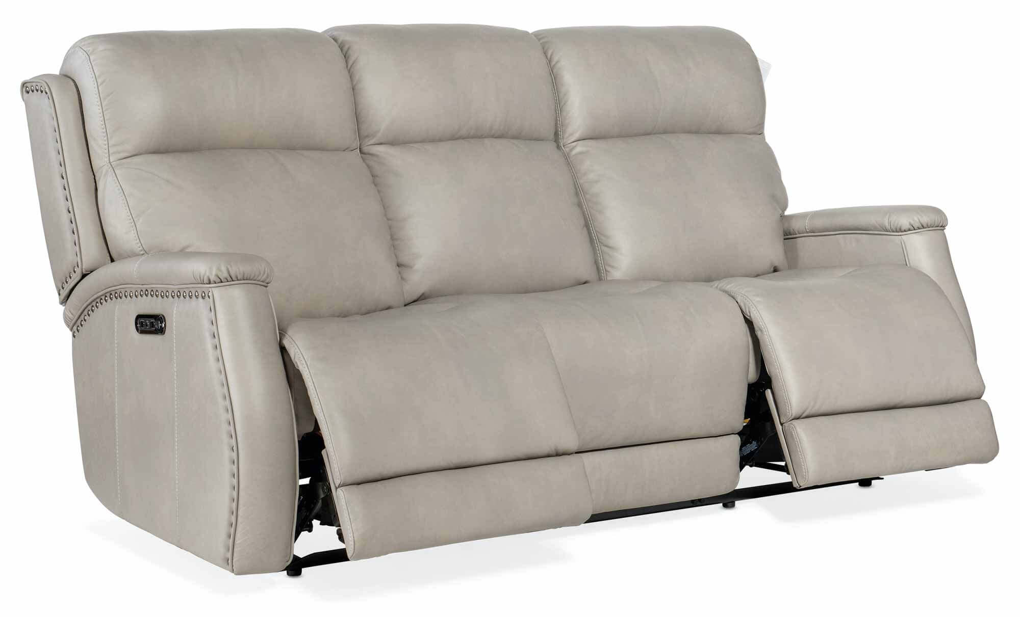 Rhea Leather Zero Gravity Power Reclining Sofa With Articulating Headrest In Grey - Image 4