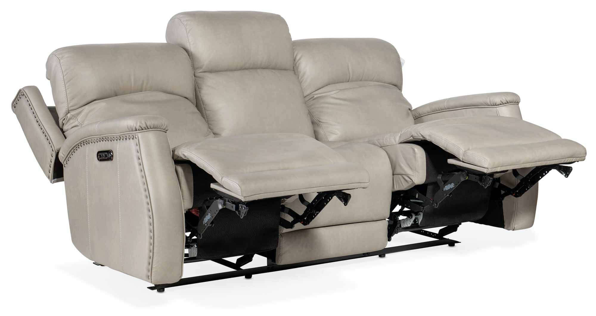 Rhea Leather Zero Gravity Power Reclining Sofa With Articulating Headrest In Grey - Image 5