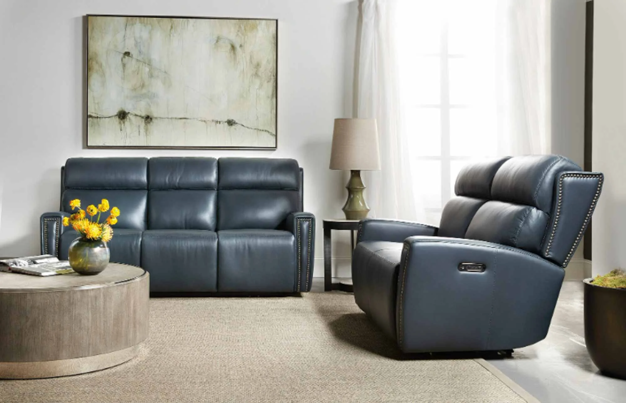 Ruthe Leather Zero Gravity Power Reclining Loveseat With Articulating Headrest In Blue - Image 6