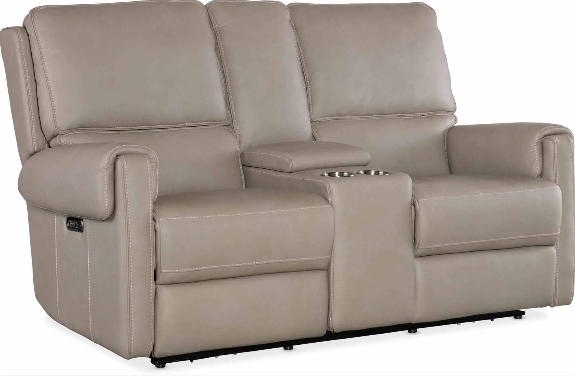 Somers Leather Power Reclining Console Loveseat With Articulating Headrest In Grey