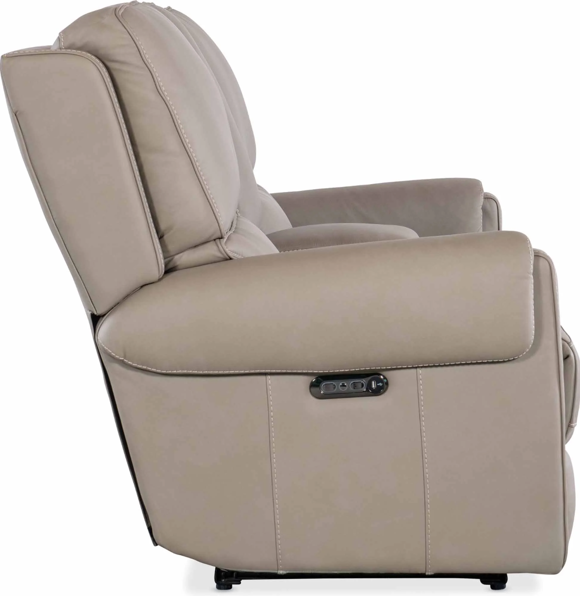 Somers Leather Power Reclining Console Loveseat With Articulating Headrest In Grey - Image 2