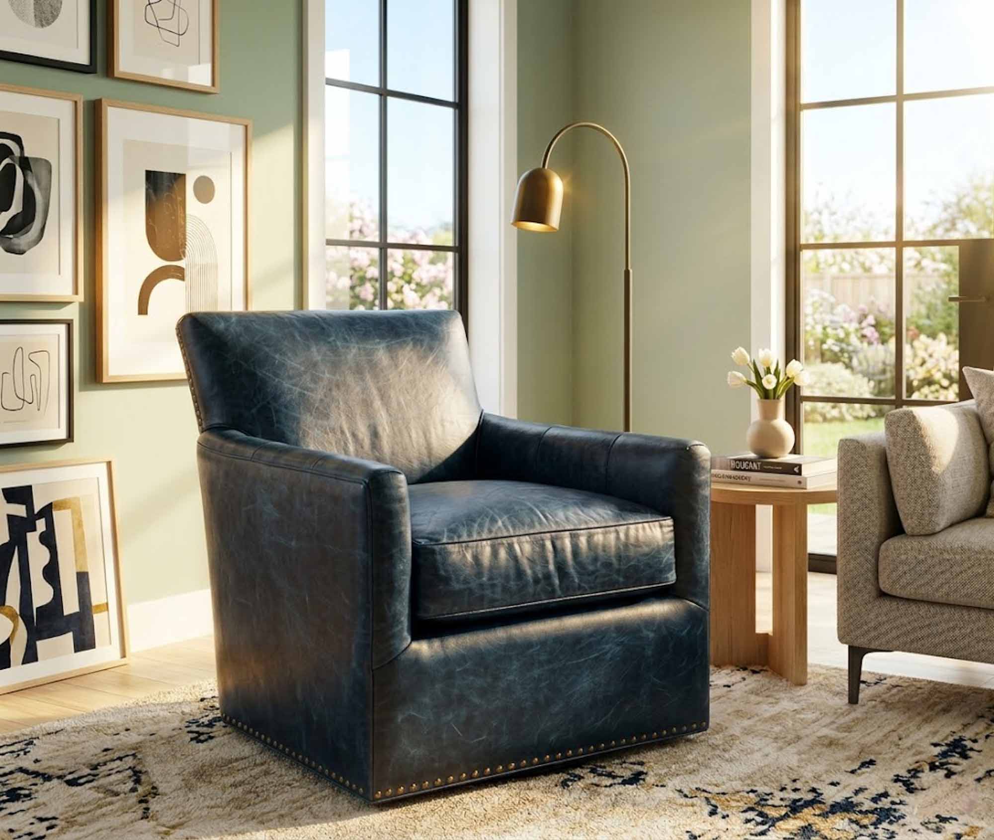 Trace Leather Swivel Chair - Image 3