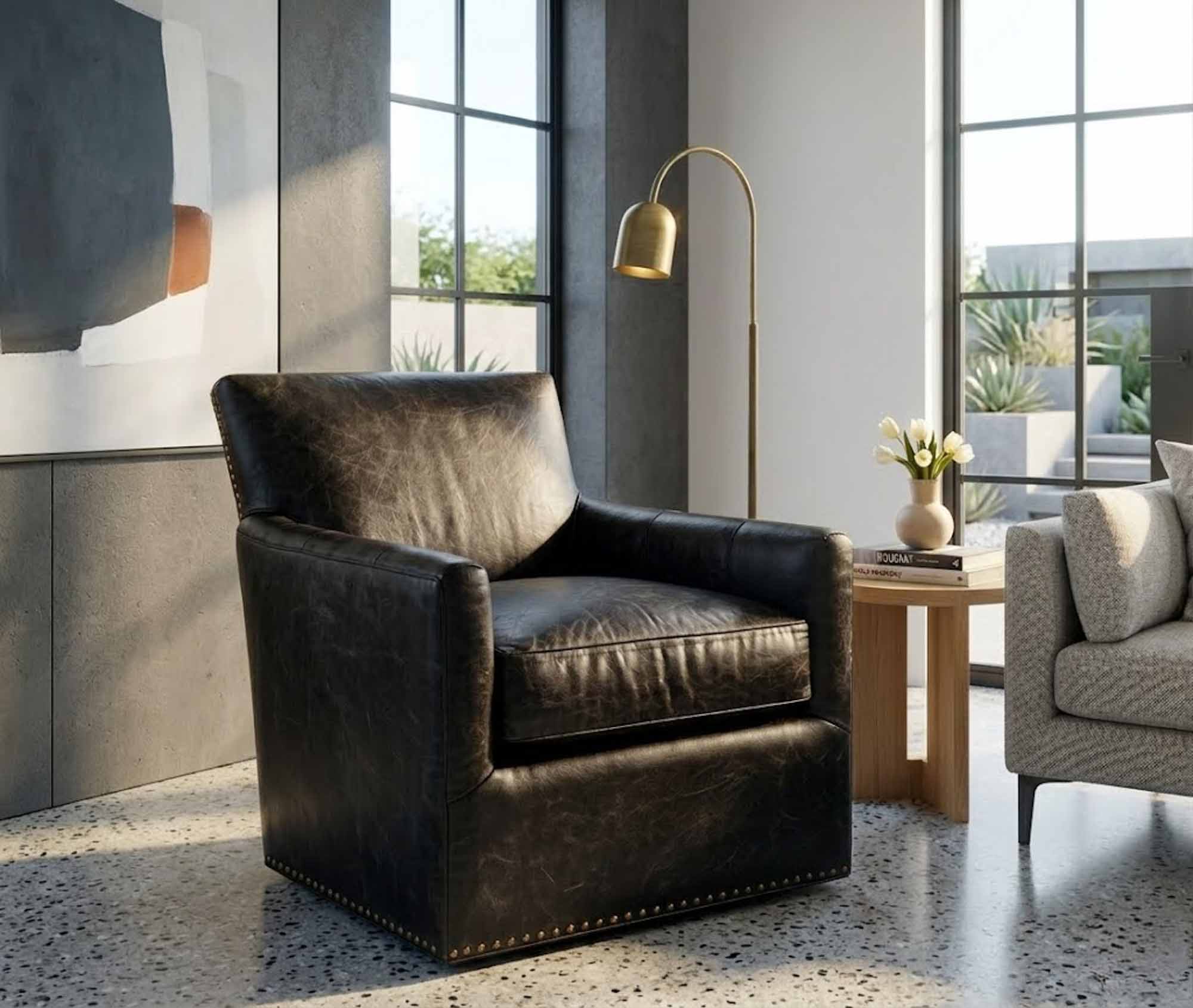 Trace Leather Swivel Chair - Image 4