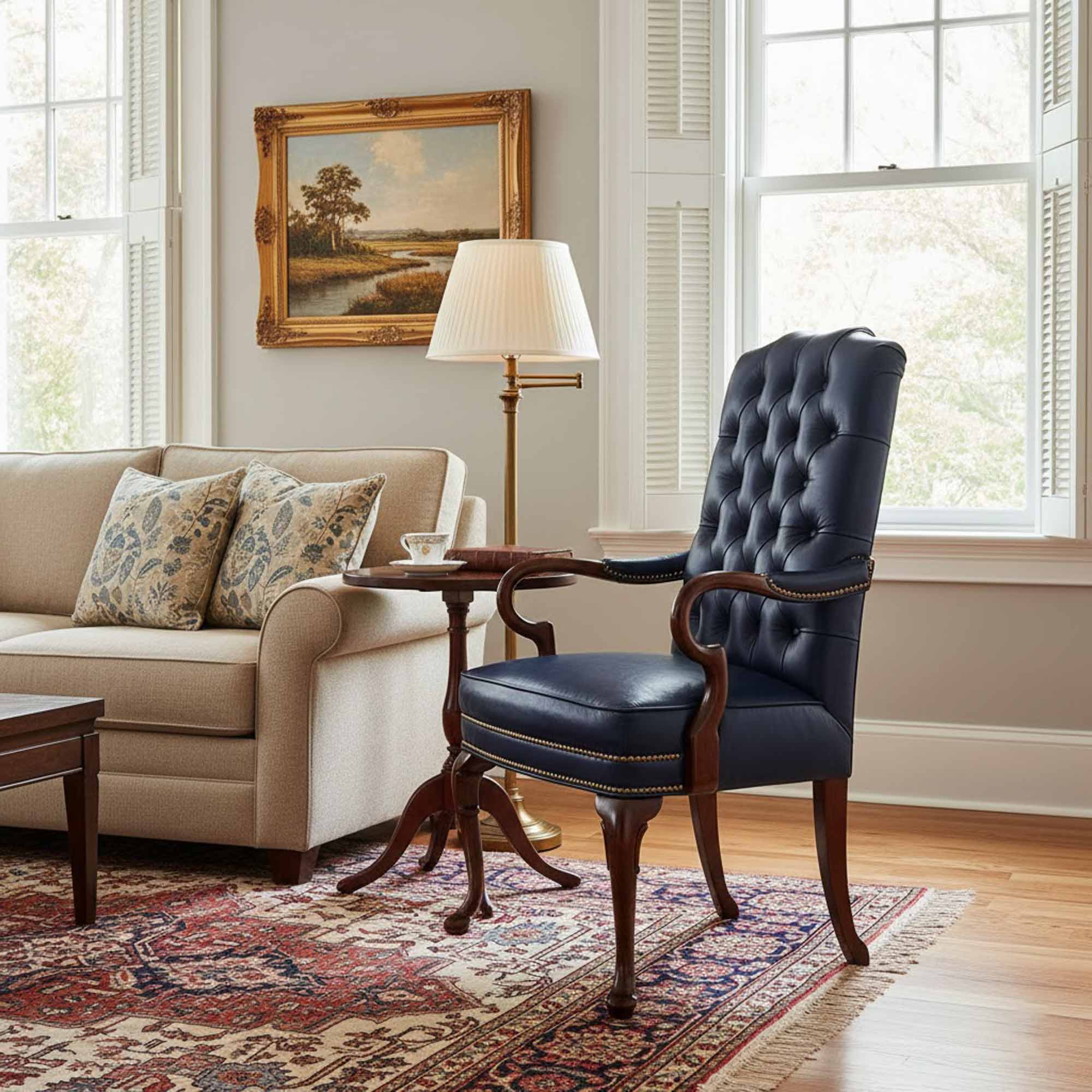 Tufted Back Gooseneck Leather Chair - Image 2