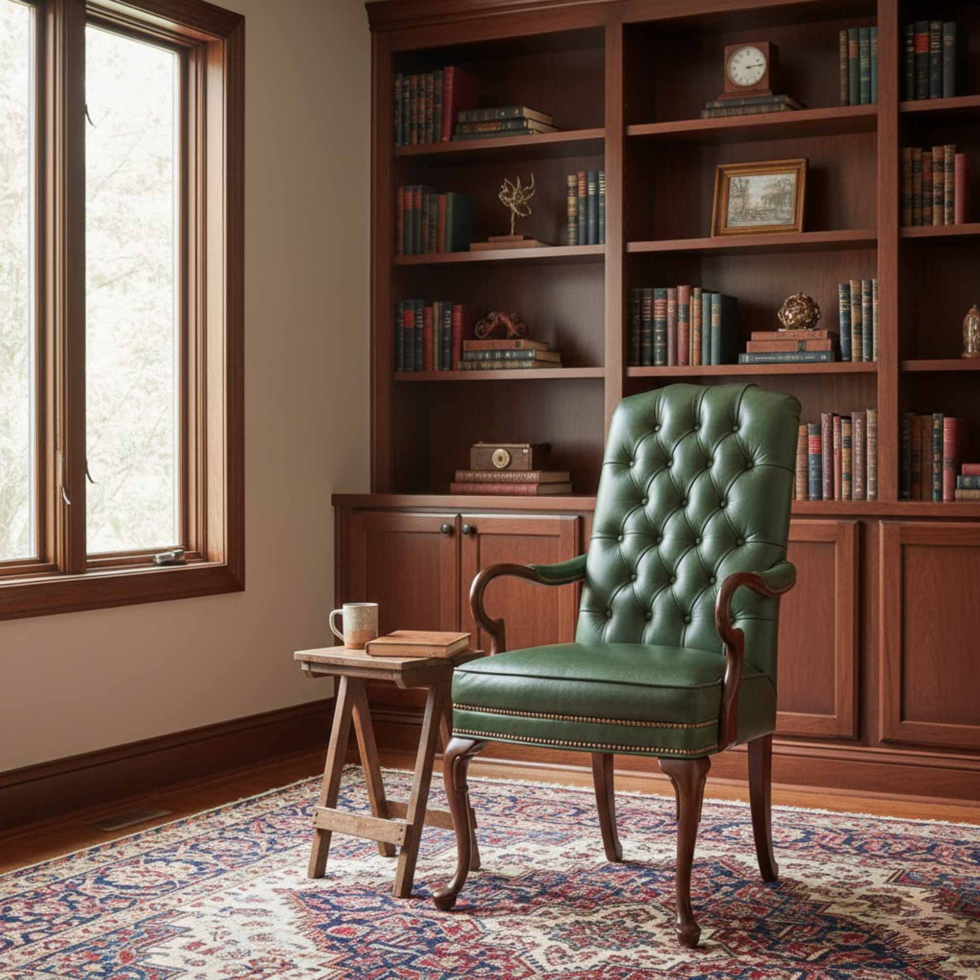 Tufted Back Gooseneck Leather Chair - Image 4