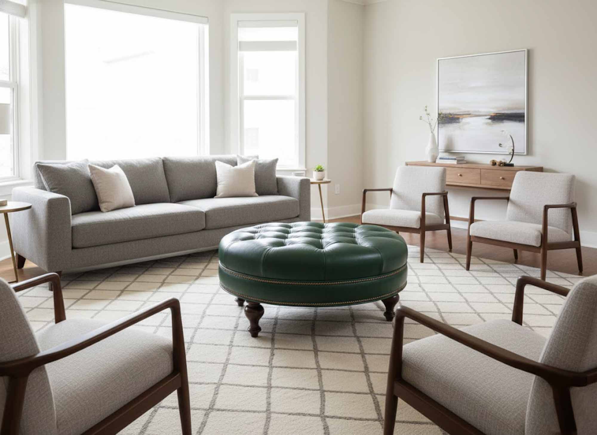 Well Rounded Tufted Top Leather Cocktail Ottoman - Image 4